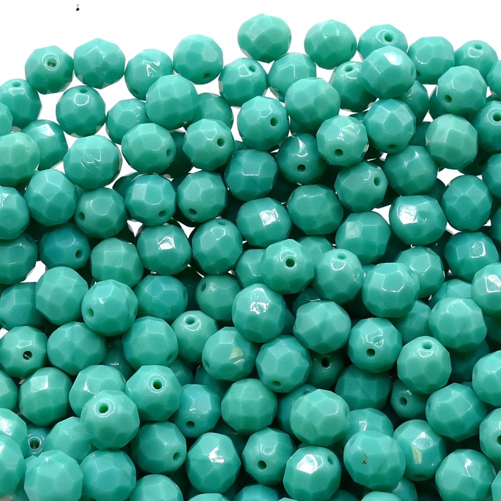 8mm Czech Faceted Round Glass Bead, opaque turquoise