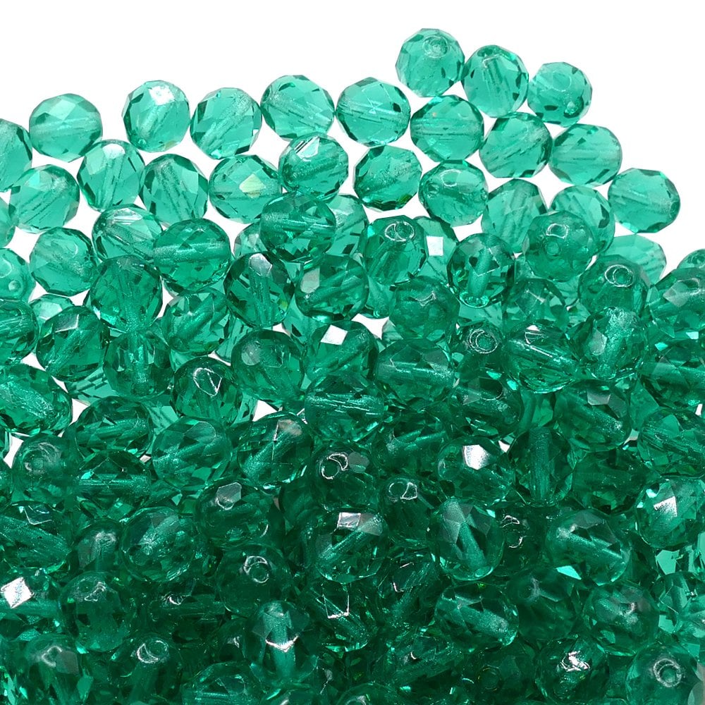 8mm Czech Faceted Round Glass Bead, emerald