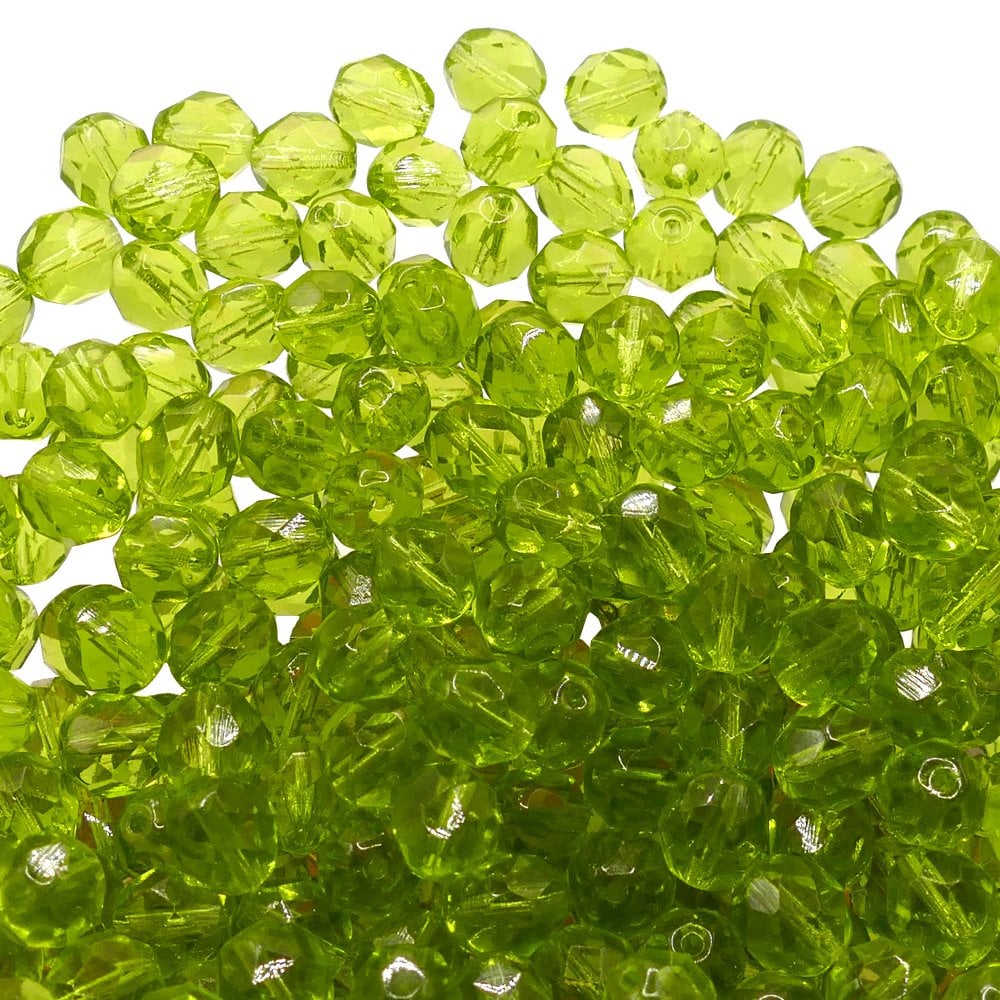 8mm Czech Faceted Round Glass Bead, light olivine