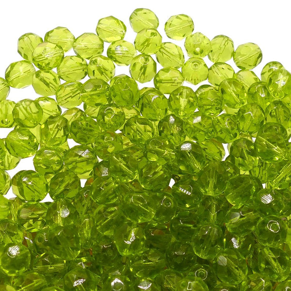 8mm Czech Faceted Round Glass Bead, light olivine