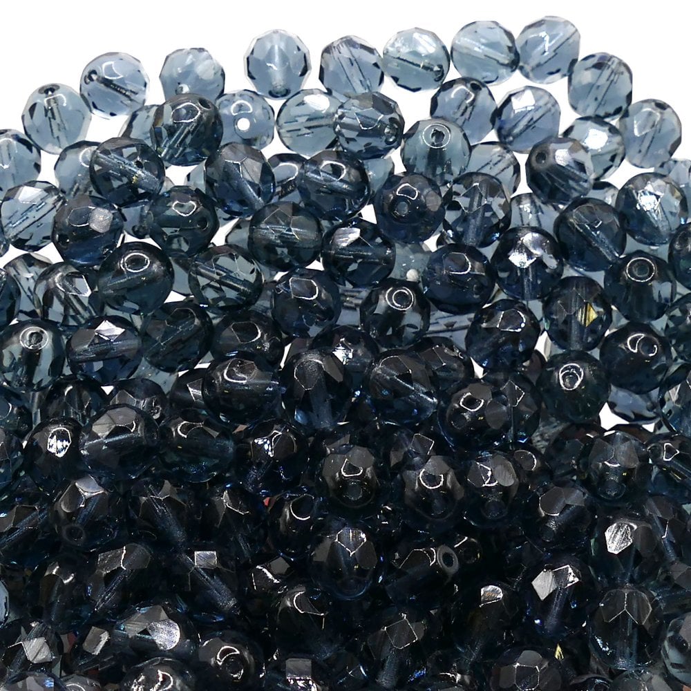 8mm Czech Faceted Round Glass Bead, montana blue