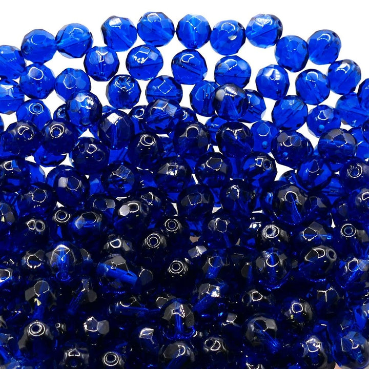 8mm Czech Faceted Round Glass Bead, sapphire