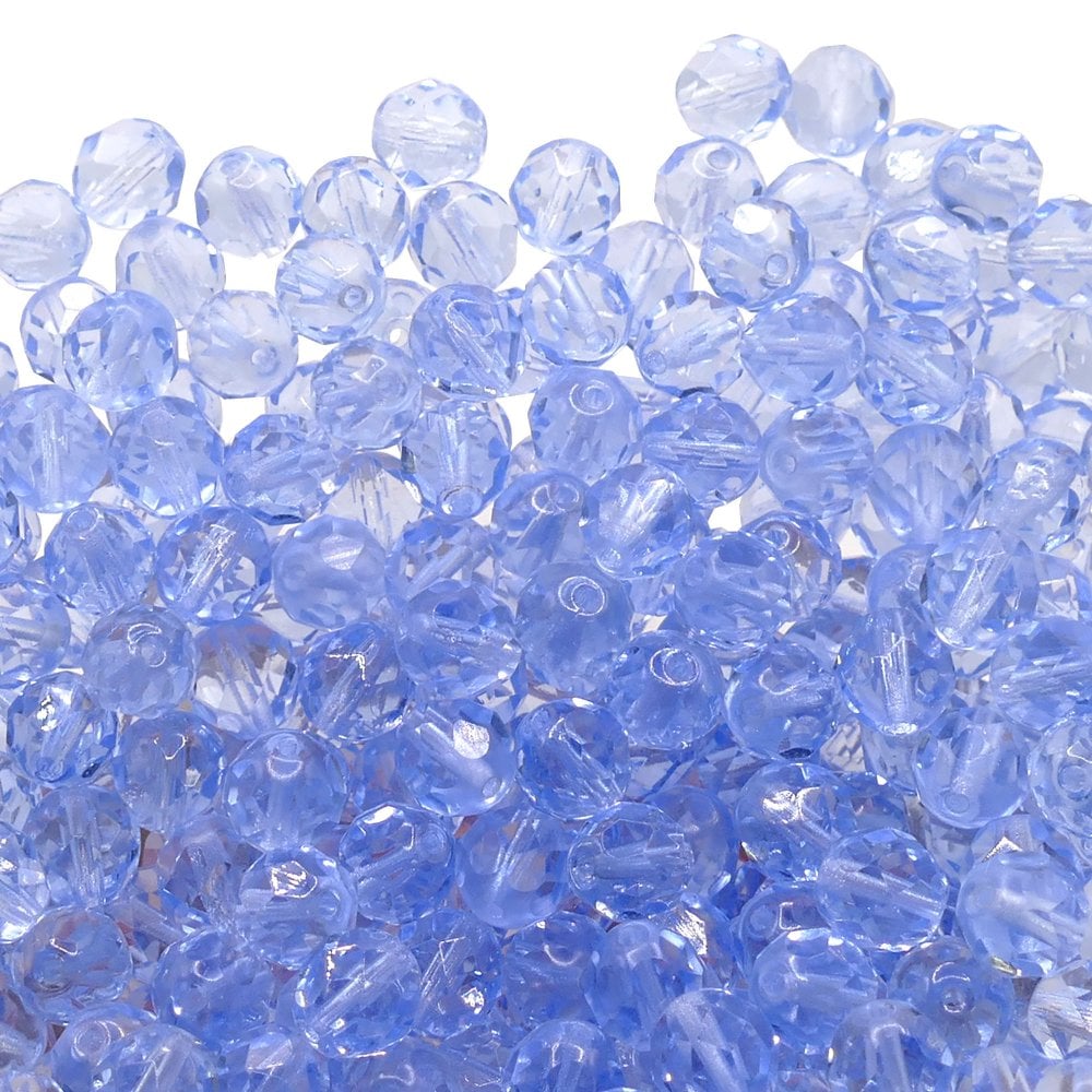 8mm Czech Faceted Round Glass Bead, light sapphire