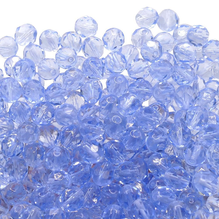 8mm Czech Faceted Round Glass Bead, light sapphire