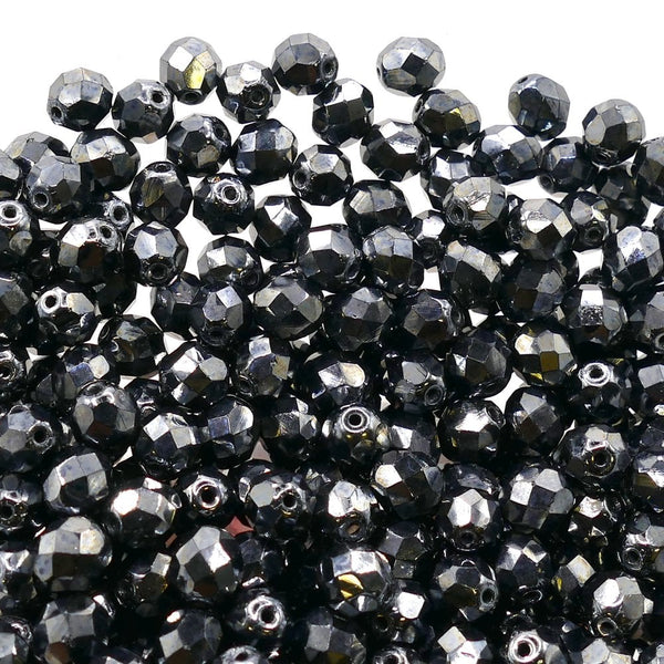 8mm Czech Faceted Round Glass Bead, hematite