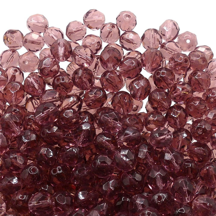 8mm Czech Faceted Round Glass Bead, light amethyst