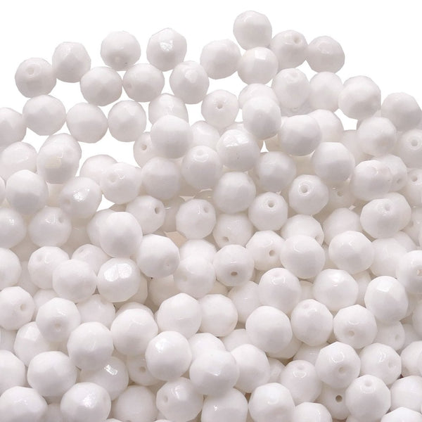 8mm Czech Faceted Round Glass Bead, alabaster