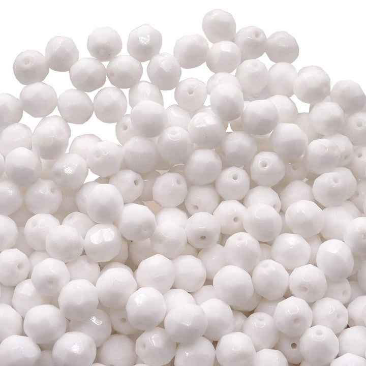 8mm Czech Faceted Round Glass Bead, alabaster