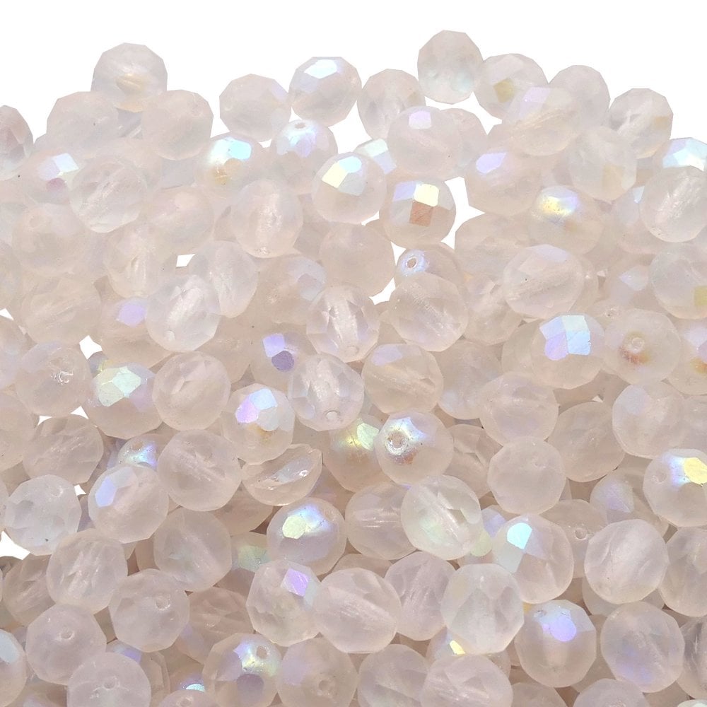 8mm Czech Faceted Round Glass Bead, matte crystal AB