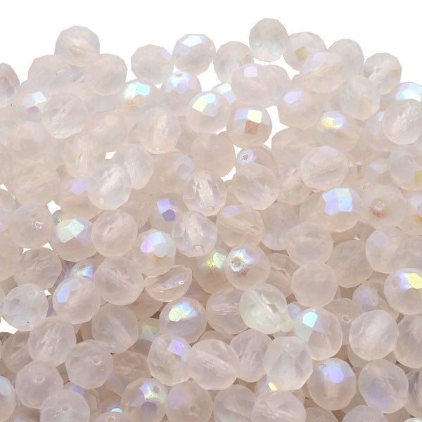 8mm Czech Faceted Round Glass Bead, matte crystal AB