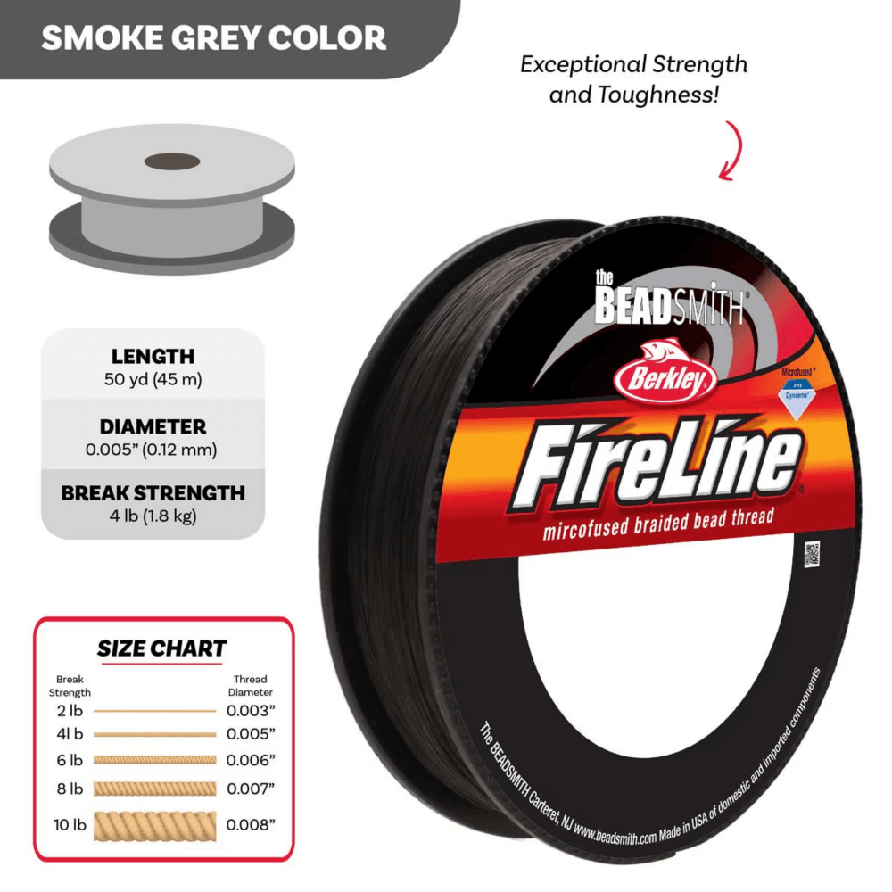 FireLine Beading Thread 4lb, smoke 0.15mm (.007in), additional photo