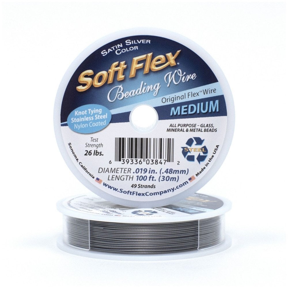 SoftFlex Medium Beading Thread 26lb, satin silver 0.48mm (.019in)