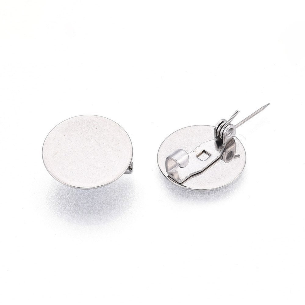 304 Stainless Steel Brooch Flat Round, 15mm