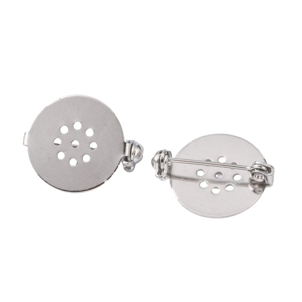 22mm Brooch Bar Findings Round Perforated Pad, silver colour