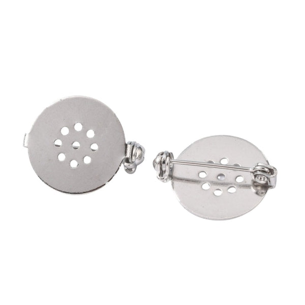 22mm Brooch Bar Findings Round Perforated Pad, silver colour