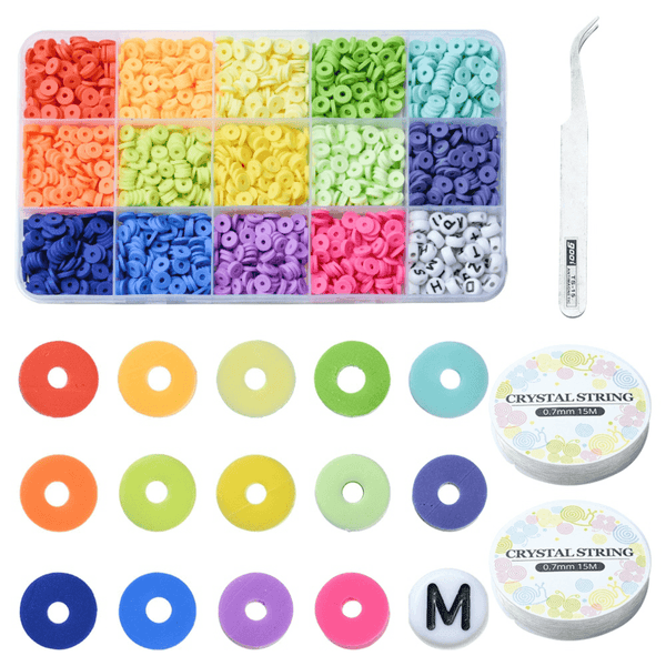 Polymer Heishi & Letter Beads Bracelet Kit w/Elastic & Tweezers, multi