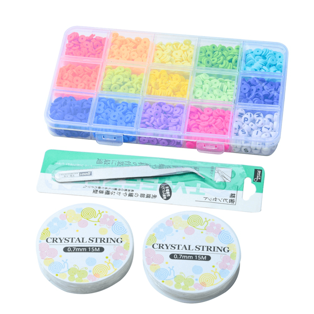 Polymer Heishi & Letter Beads Bracelet Kit w/Elastic & Tweezers, multi, additional photo