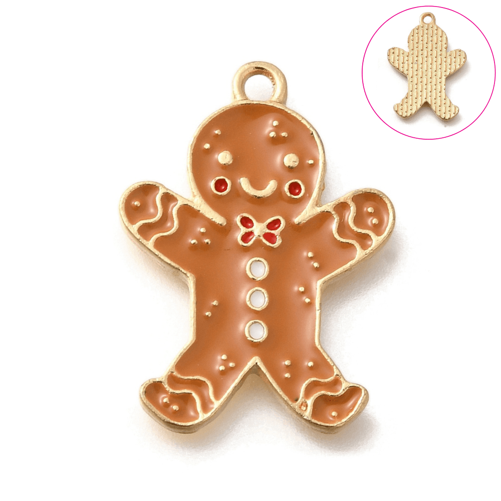 24mm Enamel Gingerbread Pendant, gold-plated