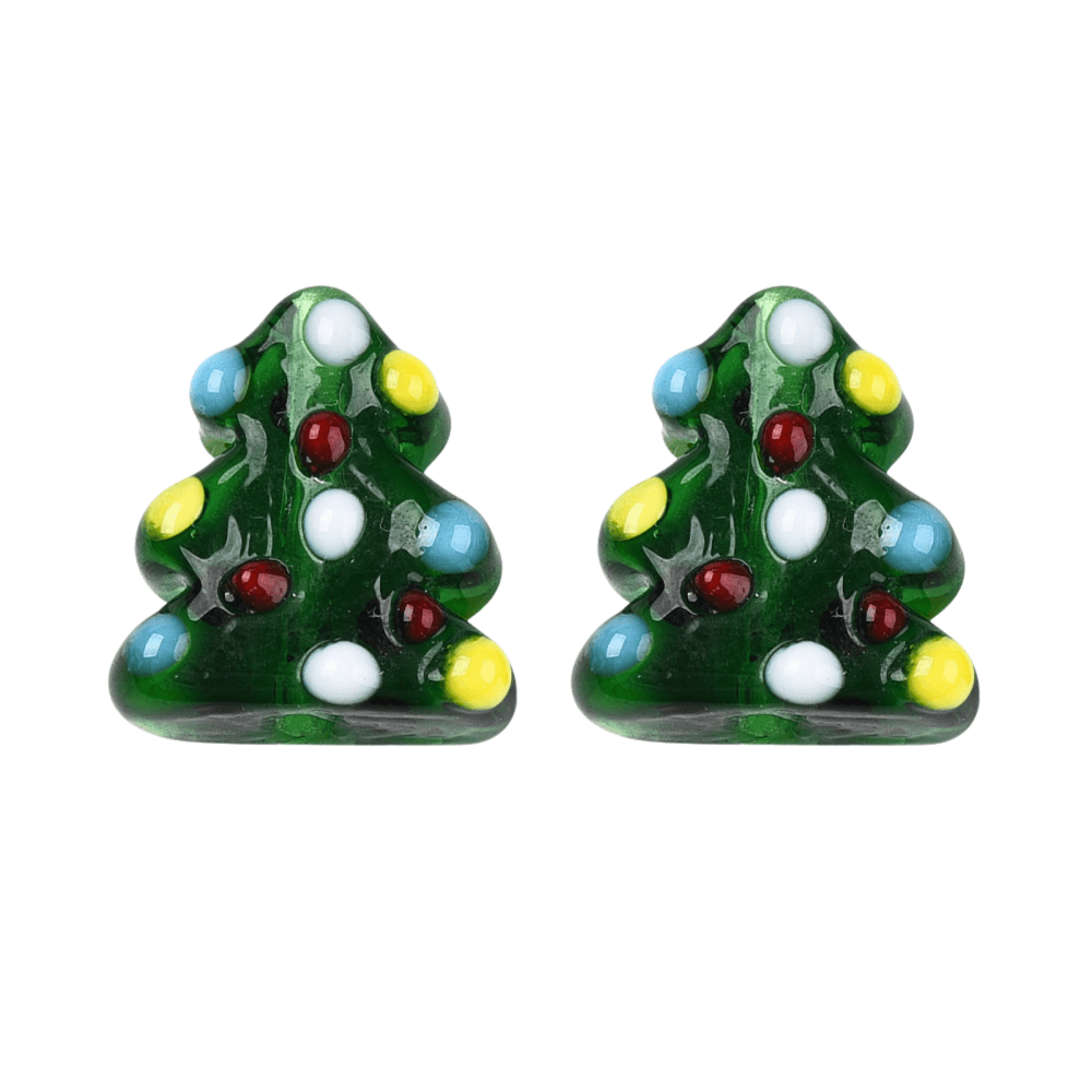 17mm Christmas Tree Glass Lampwork Beads, green