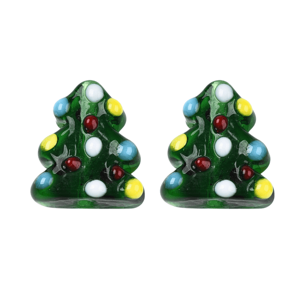 17mm Christmas Tree Glass Lampwork Beads, green