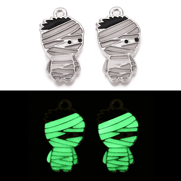 Glow in the Dark Enamelled Mummy Pendant 22x12mm, silver/black, additional photo