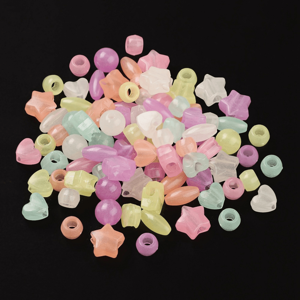 Glow in the Dark Acrylic Mixed Shapes Beads 8-10mm, multi