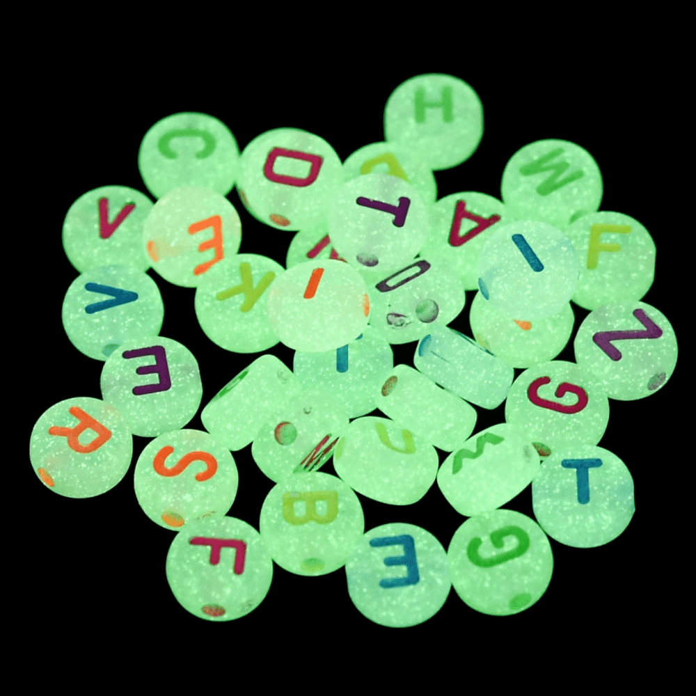 Glow in the Dark- Alphabet/Letter Beads 7x4mm, multi/clear, additional photo