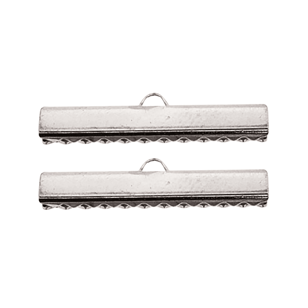 40mm Ribbon Clamps Cord End Crimps, silver-plated