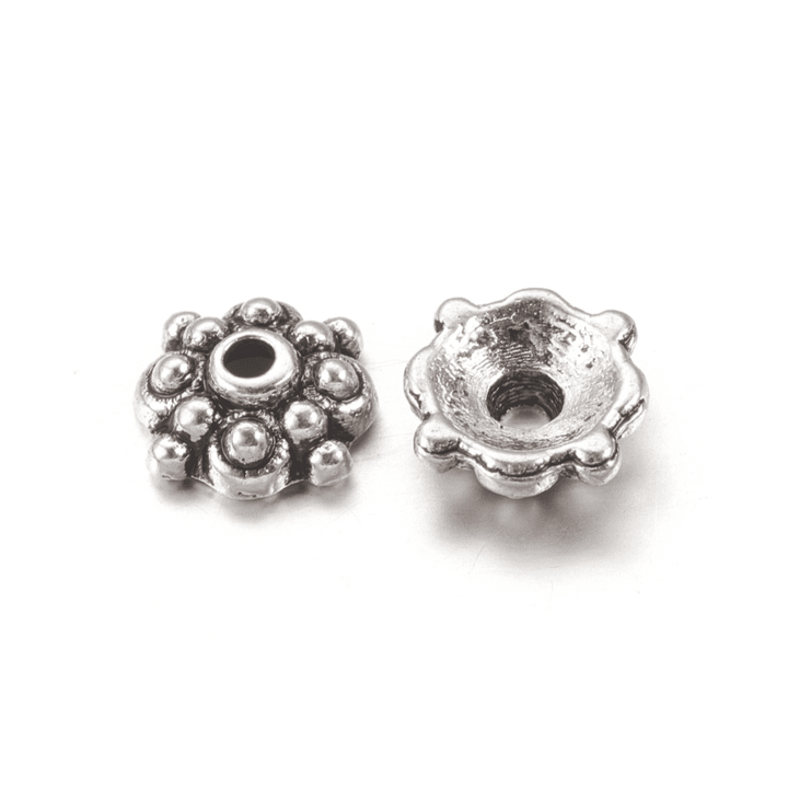 Bead Caps Tibetan Style Flower 8mm  - Antique Silver - 30pcs