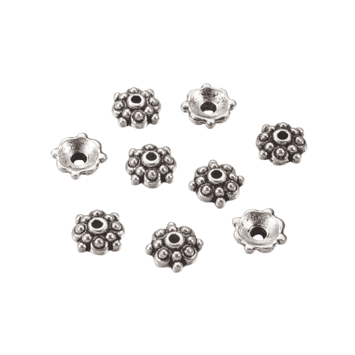 Bead Caps Tibetan Style Flower 8mm  - Antique Silver - 30pcs