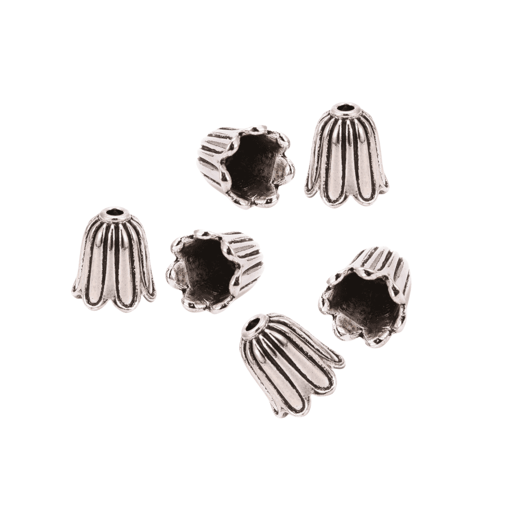 Bead Cone/Cap Flower 10mm, antique silver