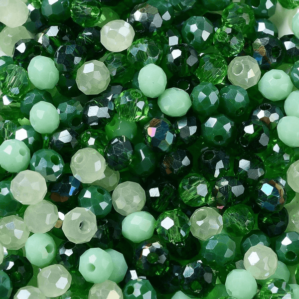Faceted Glass Rondelle Beads 6x5mm, emerald city mix 30g