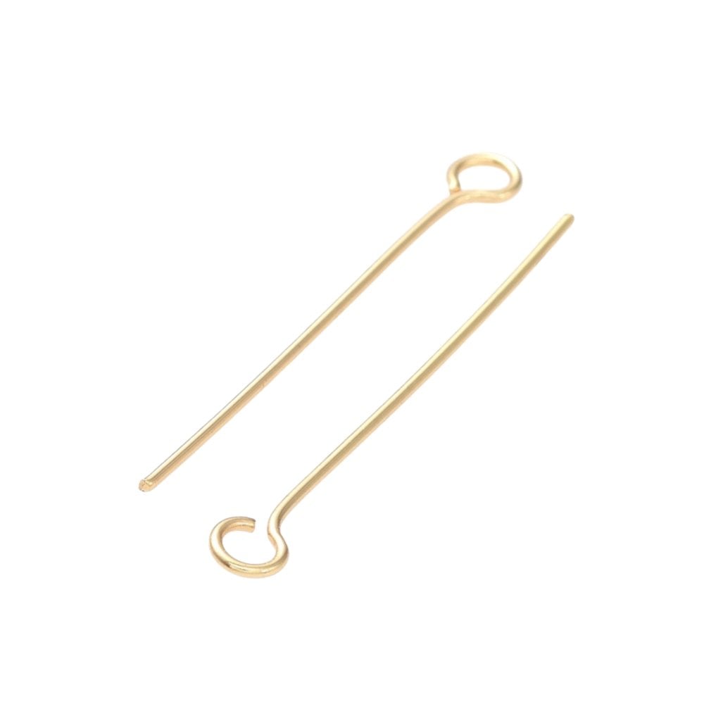 304 Stainless Steel 25mm Eyepins Findings, 18k-gold-plated