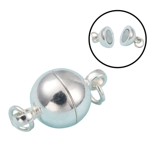 8mm Magnetic Round Clasp, silver-plated