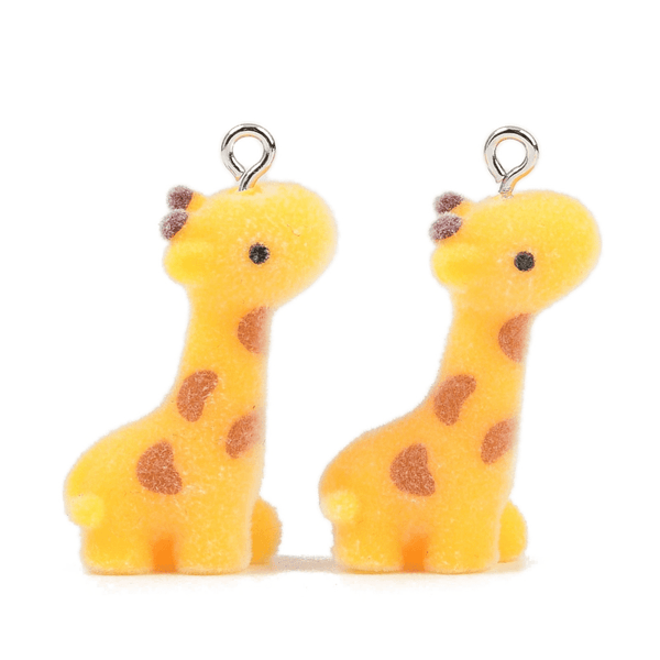 Acrylic/Flocked Giraffe Pendants 28x12mm, yellow