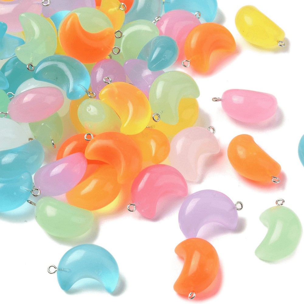 Glow in the Dark Acrylic Puffed Moon Pendant Mix 29x20mm, multi