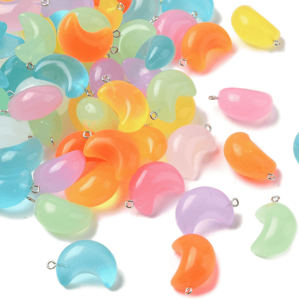 Glow in the Dark Acrylic Puffed Moon Pendant Mix 29x20mm, multi
