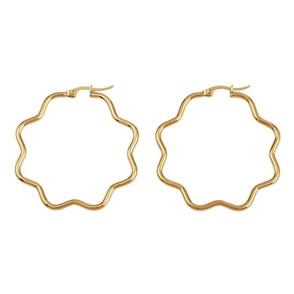 Flower Hoop Earrings 44mm (2mm Gauge), 201 stainless steel golden