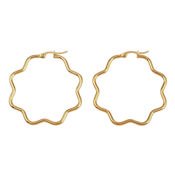 Flower Hoop Earrings 44mm (2mm Gauge), 201 stainless steel golden