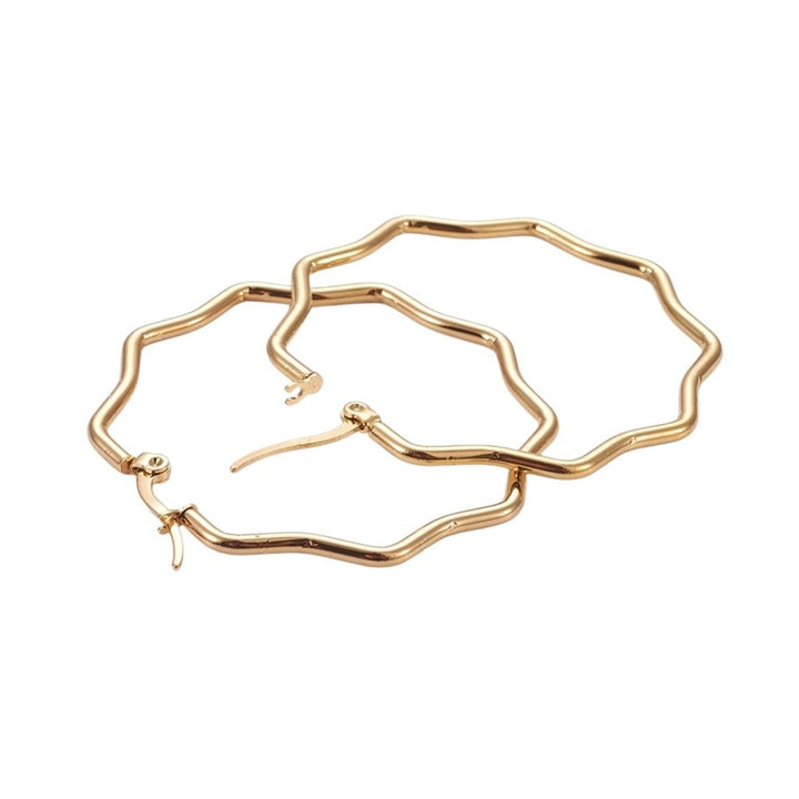 Flower Hoop Earrings 44mm (2mm Gauge), 201 stainless steel golden, additional photo