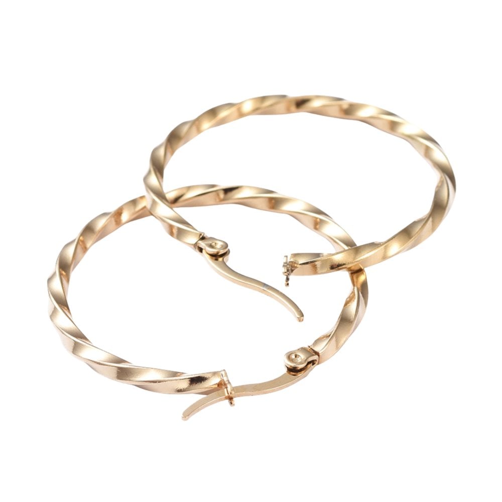 Twisted Hoop Earrings 35mm (2.5mm Gauge), 201 stainless steel golden, additional photo