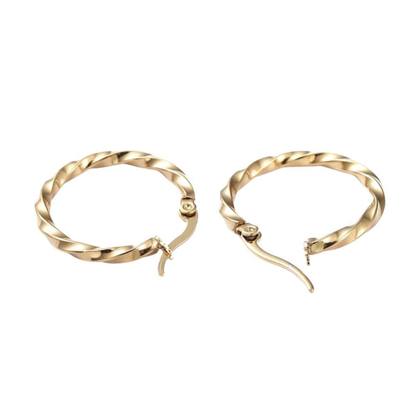 Twisted Hoop Earrings 25mm (2.5mm Gauge), 201 stainless steel golden, additional photo