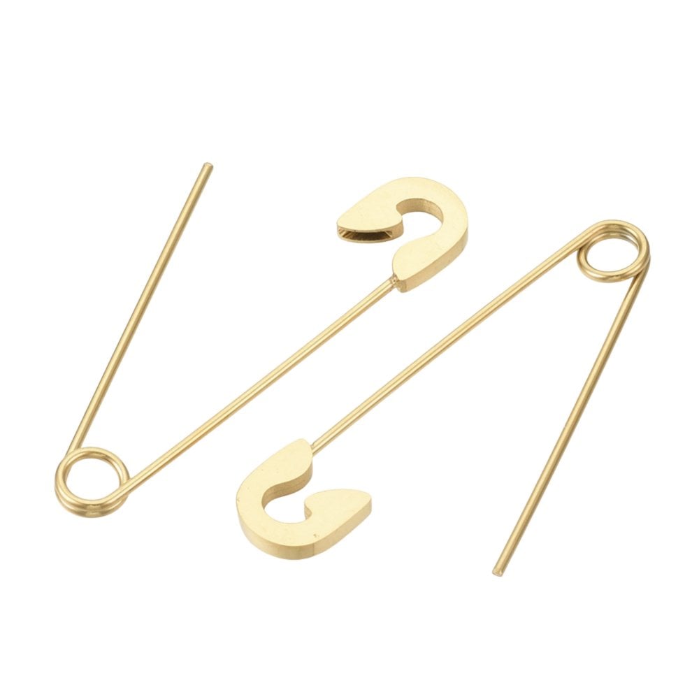 Safety Pin Earring 39mm, 201 stainless steel golden, additional photo
