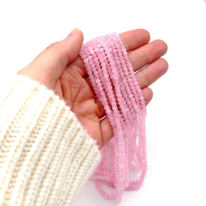 Rose Quartz Faceted Rondelles Semi Precious Stone Beads 3x4mm