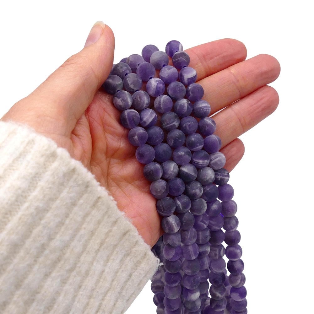 Amethyst Chevron Matte Round Semi Precious Stones 8mm