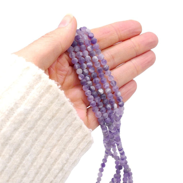 Amethyst Chevron Matte Round Semi Precious Stones 4mm