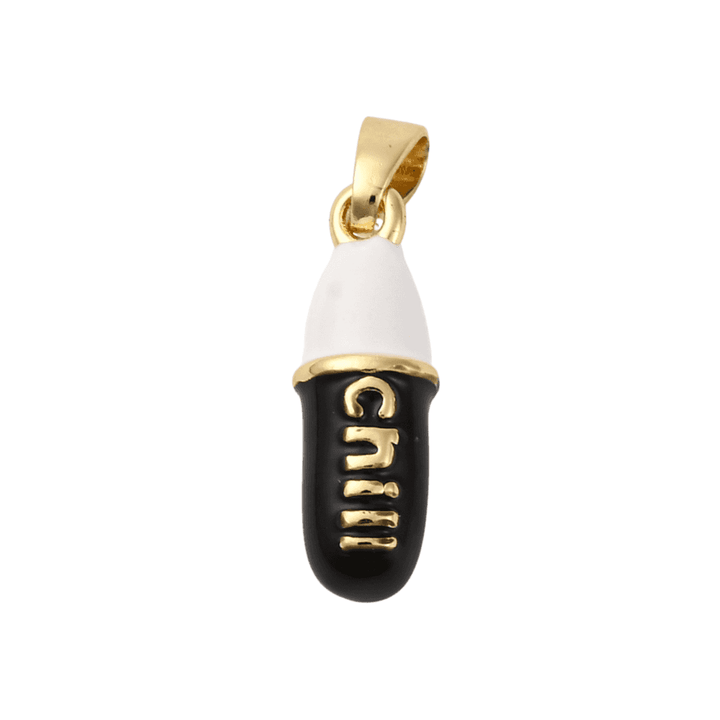 17x6mm Enamel Chill Pill Pendant, 18k-gold-plated/Black