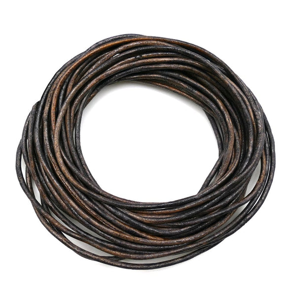 2mm Round Leather Cord, weathered brown