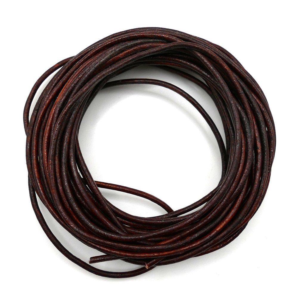 2mm Round Leather Cord, heritage brown