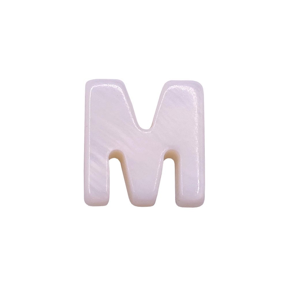 10x8mm 'M' Letter/Alphabet Bead Freshwater Shell Bead, white